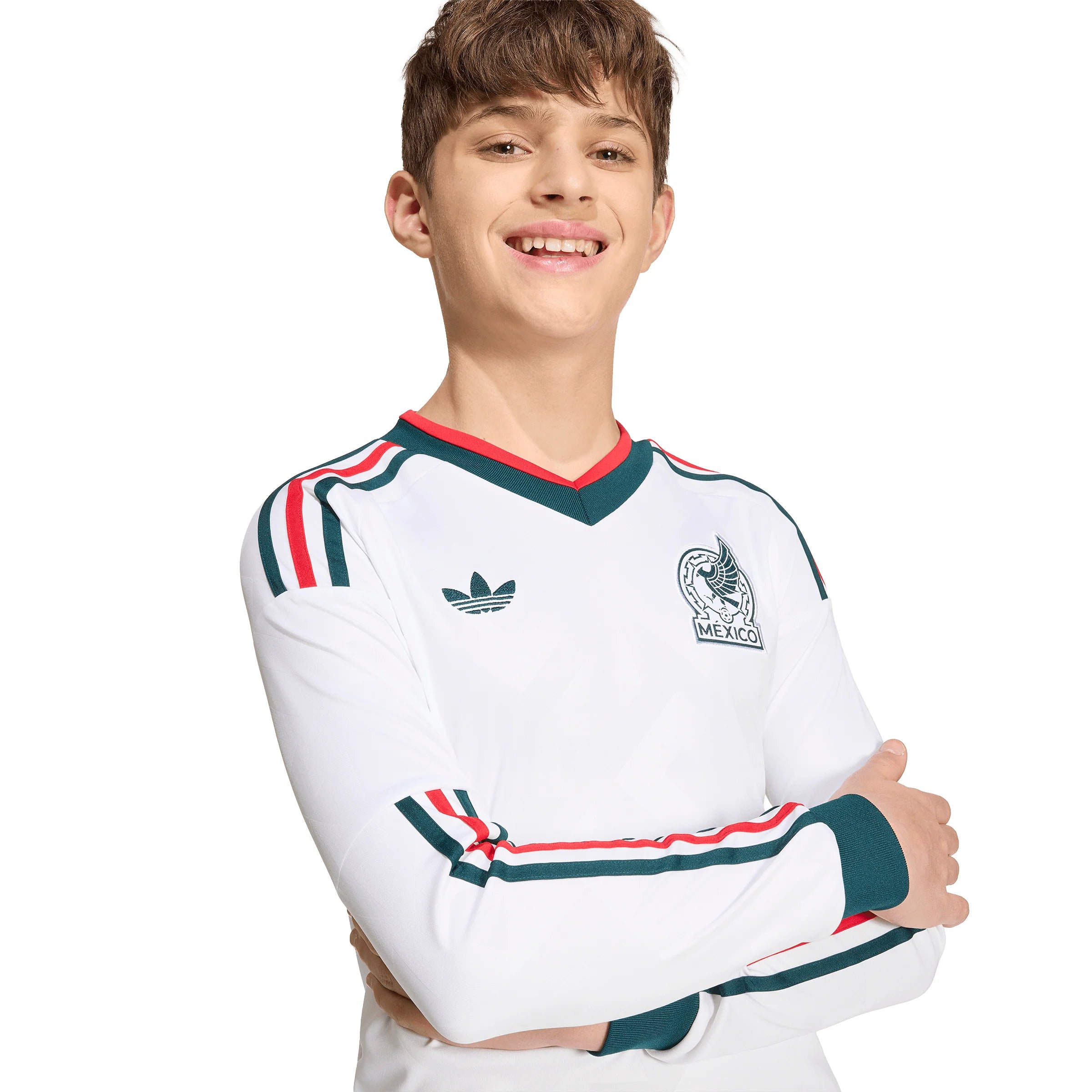 adidas Mexico Away Long Sleeve Youth Soccer Jersey 2026 White
