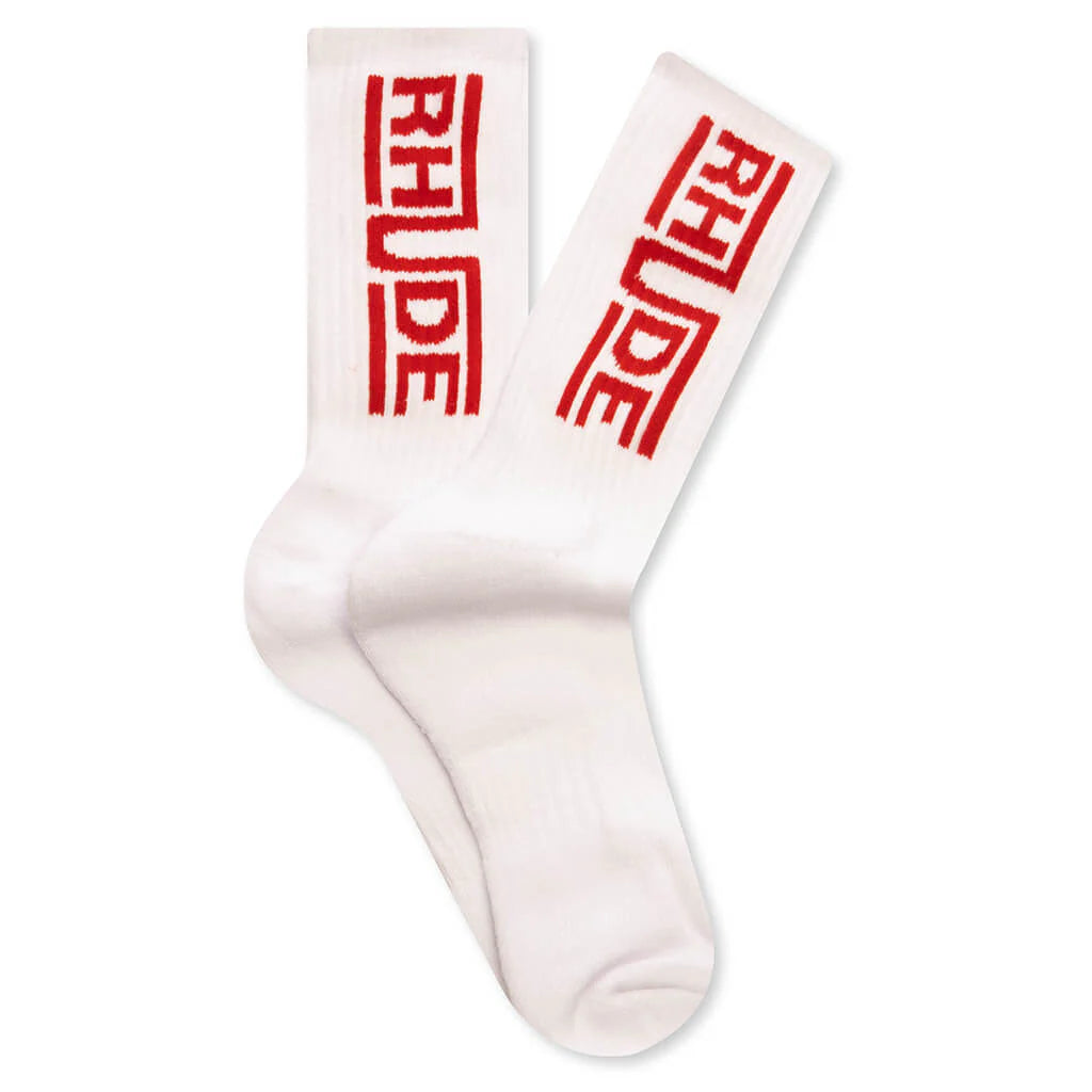 Rhude Champions Logo Sock White Red