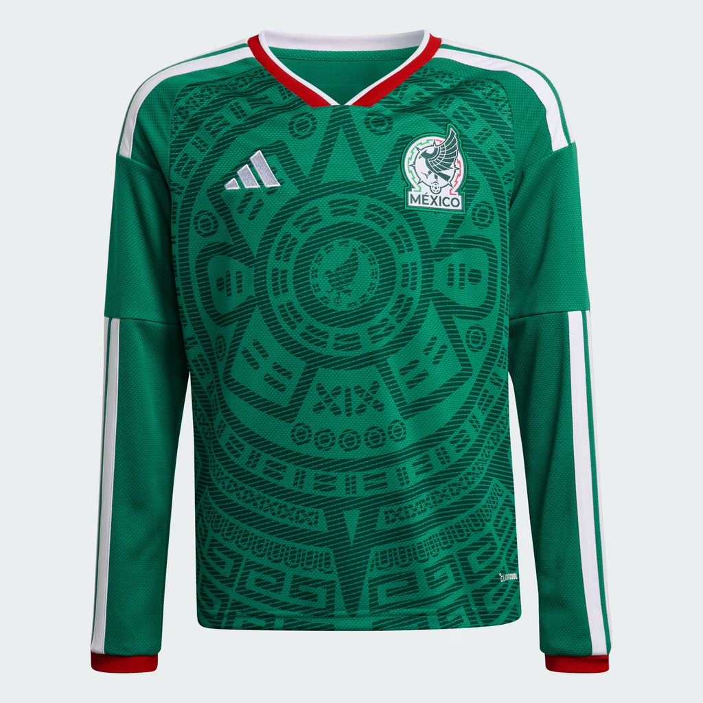 adidas Mexico Home Long Sleeve Youth Soccer Jersey 26 Green