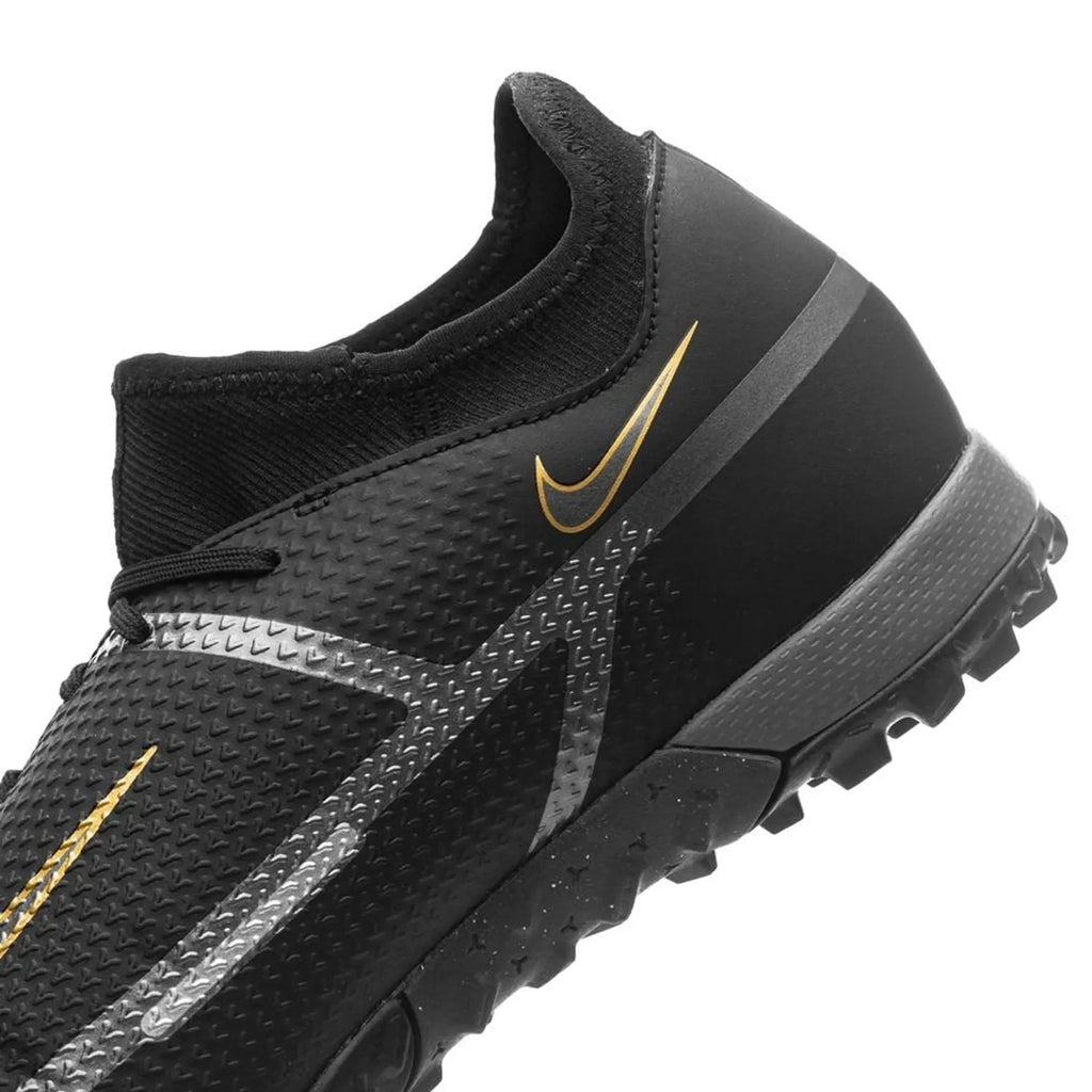 Nike Phantom GT2 Academy DF TF Turf Soccer Cleats Black Metallic Dark Grey Metallic Gold