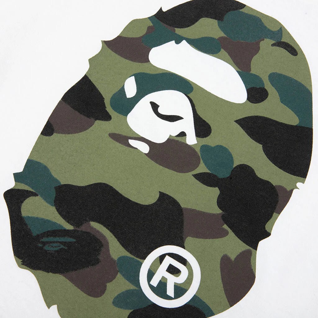 Kids 1st Camo Big Ape Head L S Tee White Green