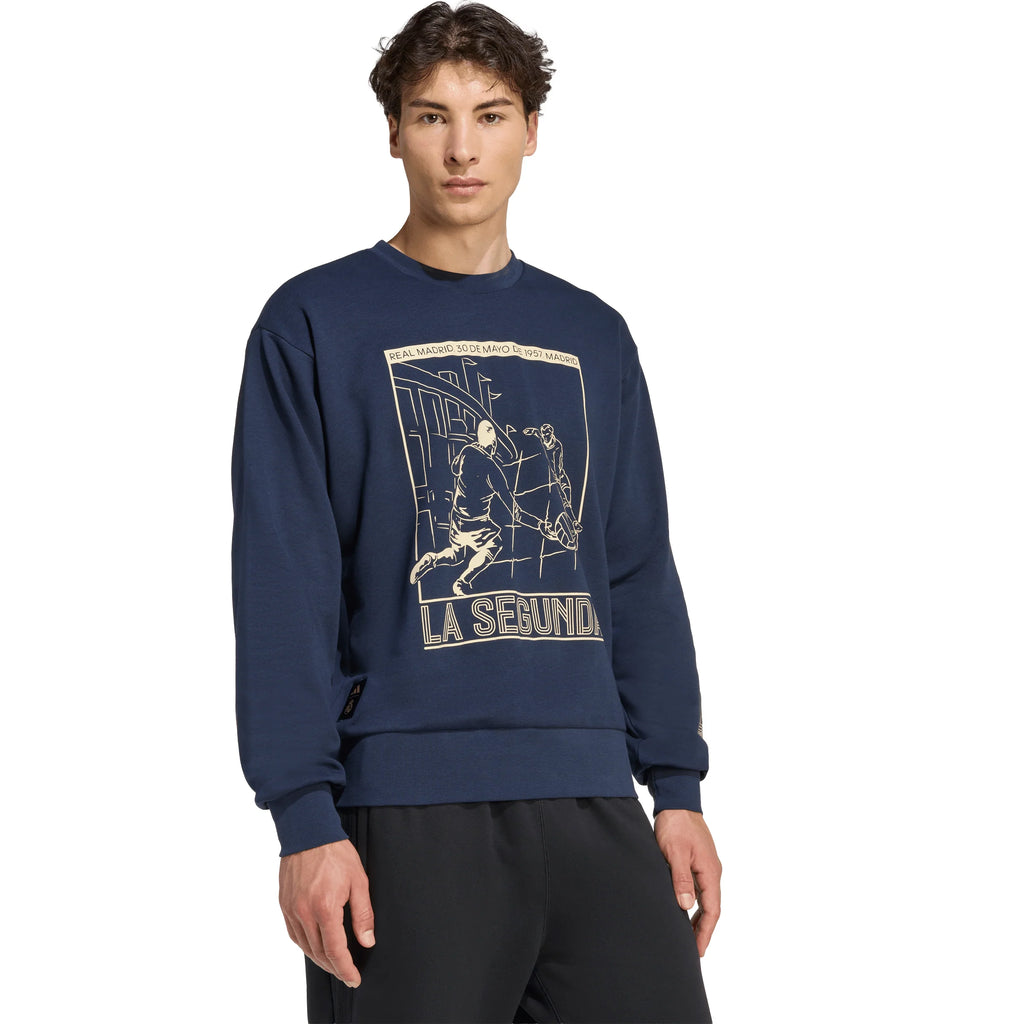 adidas Real Madrid Heritage Crew Mens Sweat Navy