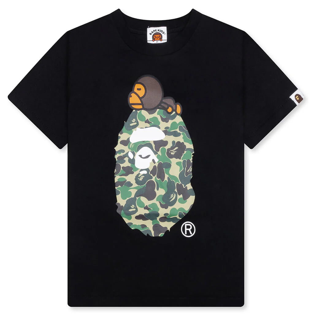 Kids ABC Camo Milo on Big Ape Tee Black Green