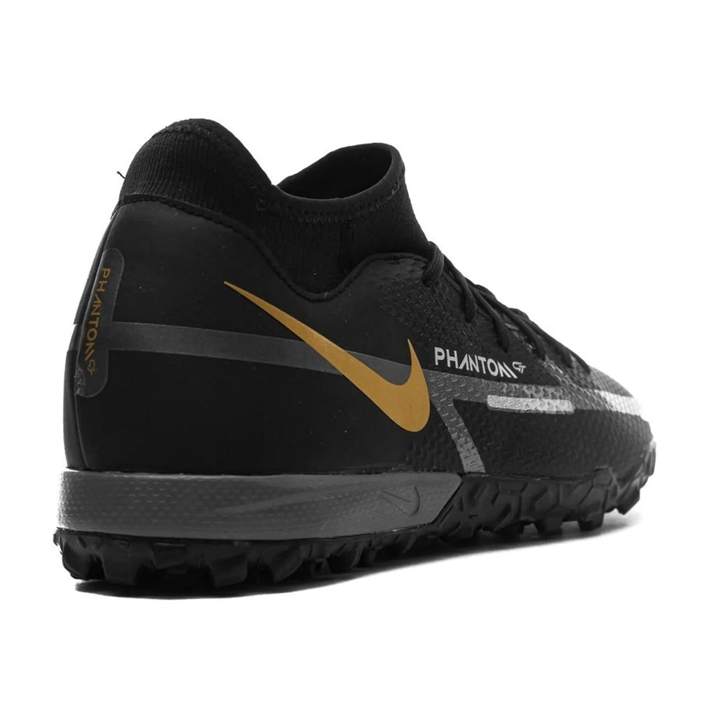 Nike Phantom GT2 Academy DF TF Turf Soccer Cleats Black Metallic Dark Grey Metallic Gold