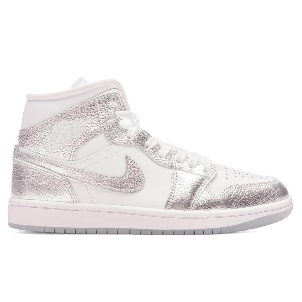 Womens Air Jordan 1 Mid White Metallic Silver Wolf Grey