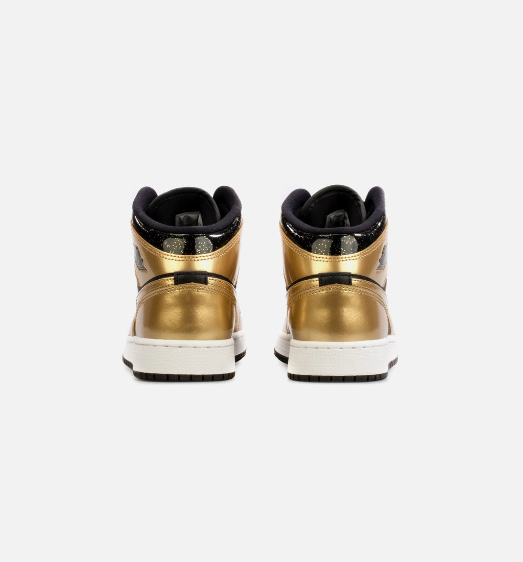Air Jordan 1 Mid Metallic Gold Grade School Lifestyle Shoe Gold Black
