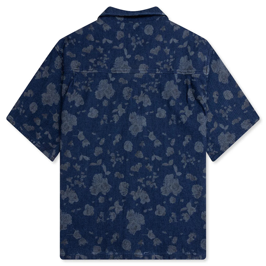 Indigo Floral Camp Shirt Blue