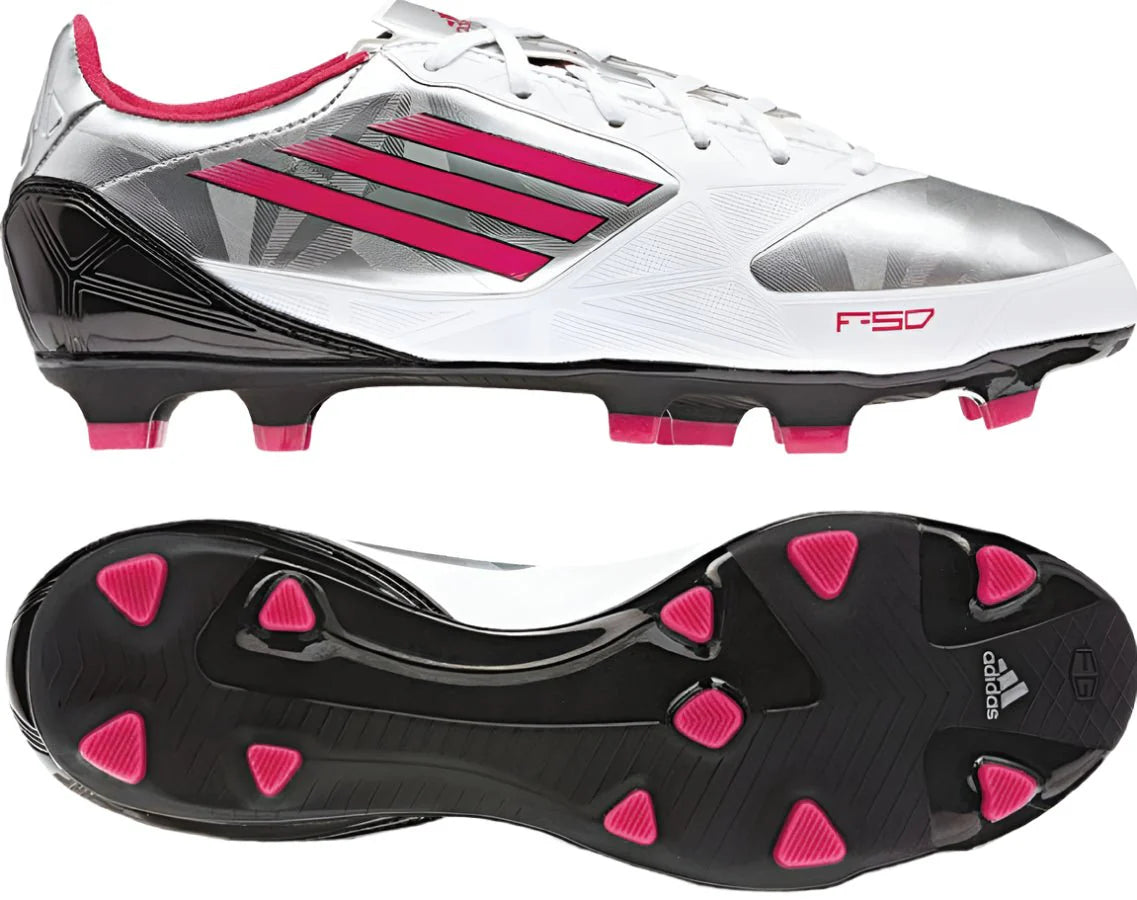 adidas F30 TRX FG Firm Ground Womens Soccer Cleats White Silver Metallic Shock Pink