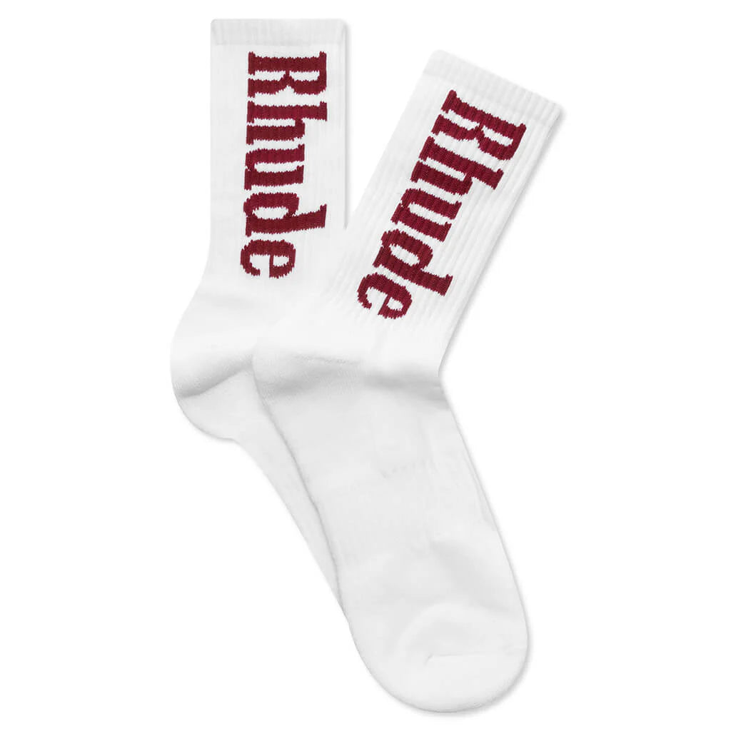 Rhude Vertical Logo Sock White Maroon