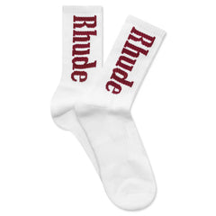 Rhude Vertical Logo Sock White Maroon