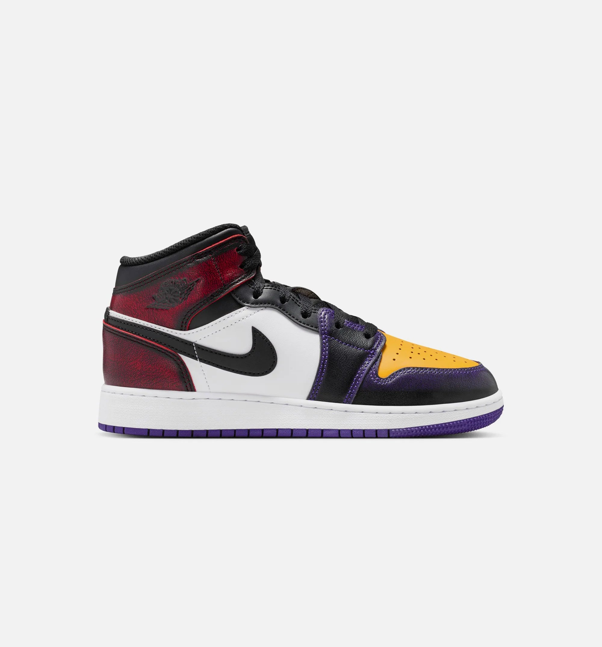 Air Jordan 1 Mid SE Grade School Lifestyle Shoe True Red White Court Purple Black