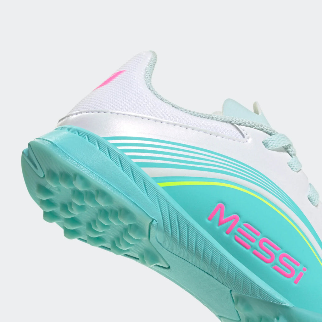 adidas F50 Messi League TF Turf Youth Soccer Cleats White Pink Aqua