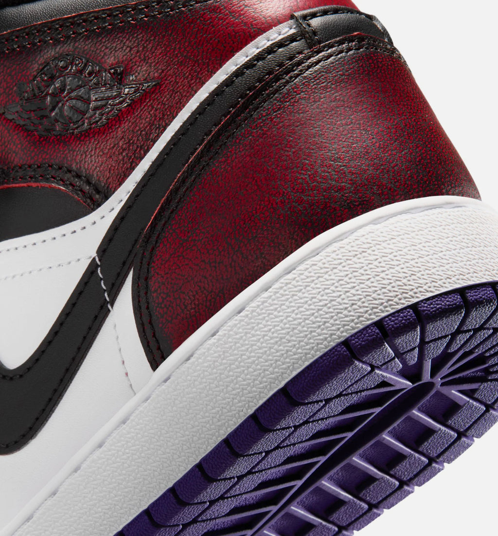 Air Jordan 1 Mid SE Grade School Lifestyle Shoe True Red White Court Purple Black