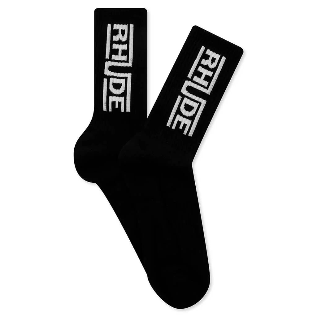 Rhude Champions Logo Sock Black White