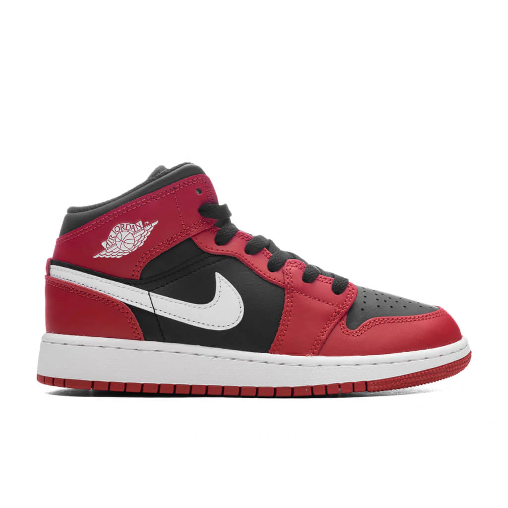 Air Jordan 1 Mid GS Black White Gym Red