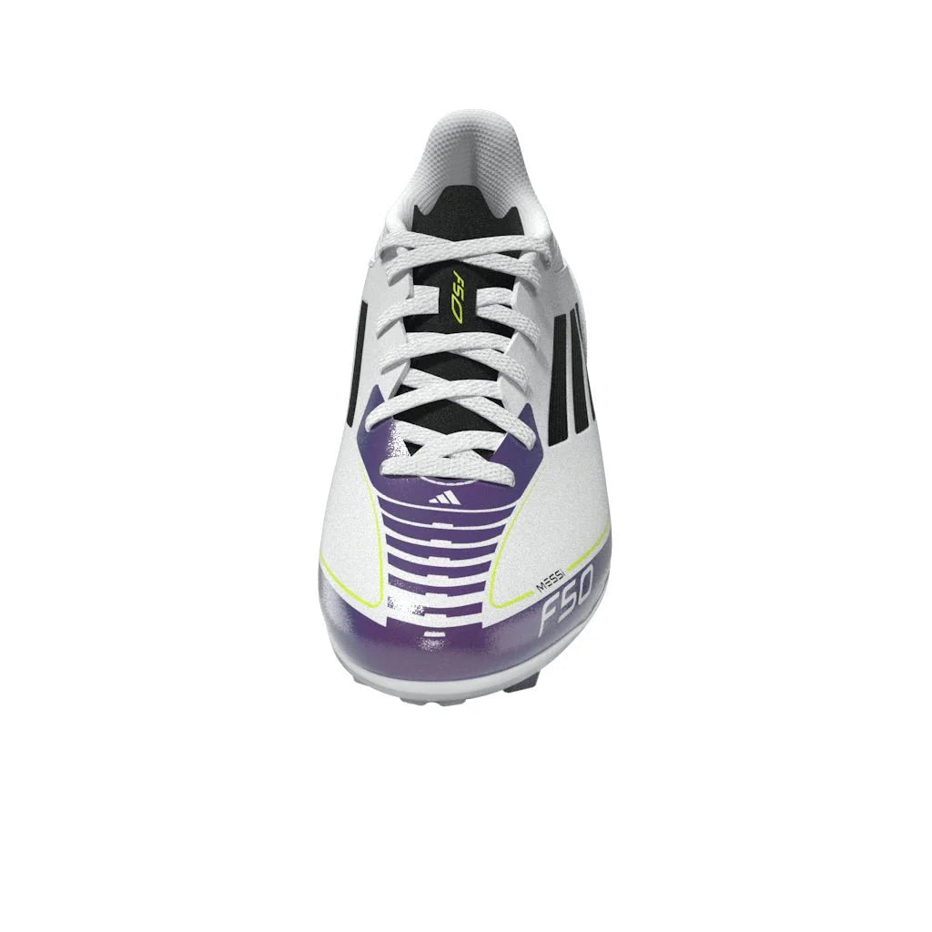 adidas Kids F50 League FG MG Messi Multi Ground Soccer Cleats White Black Purple