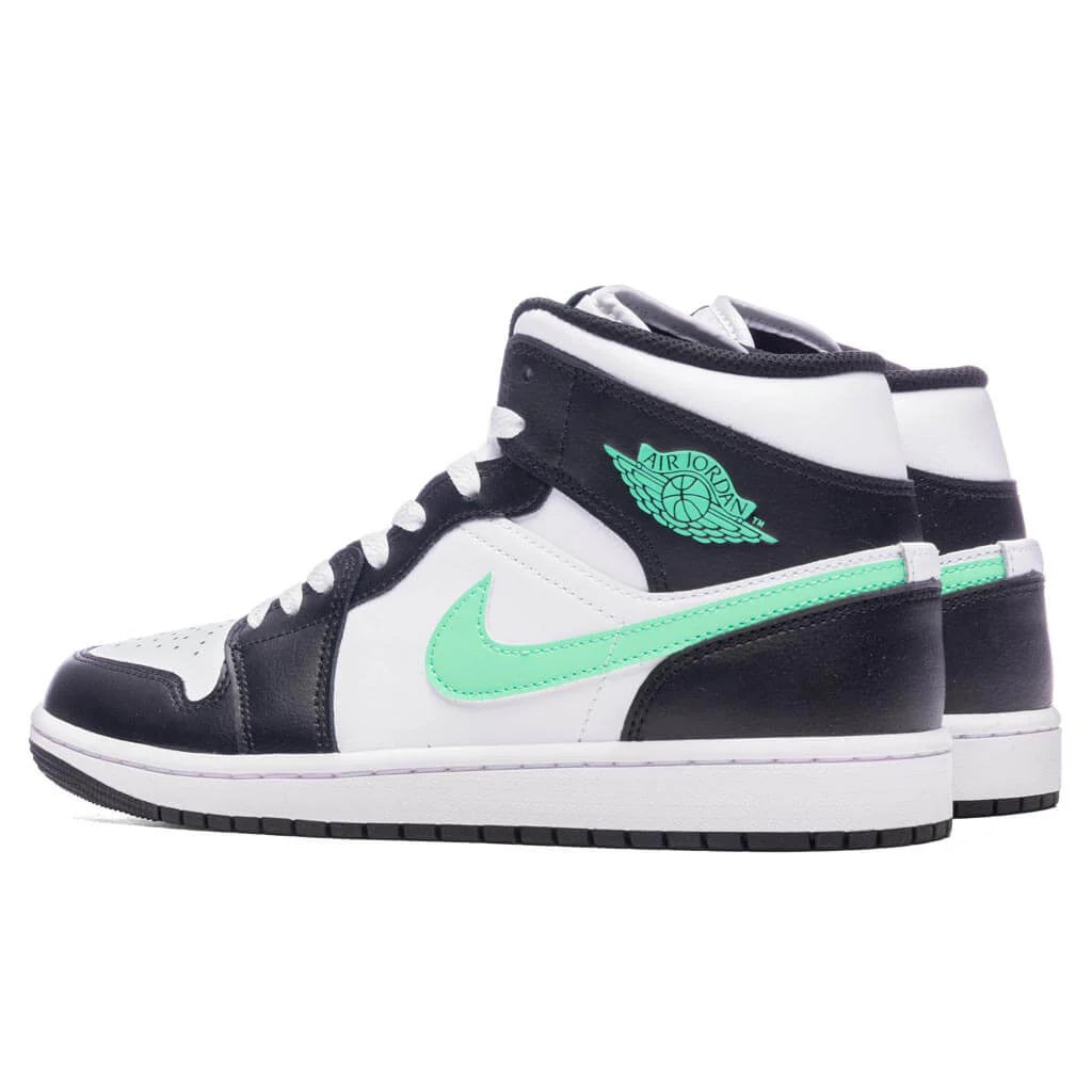 Air Jordan 1 Mid White Green Glow Black