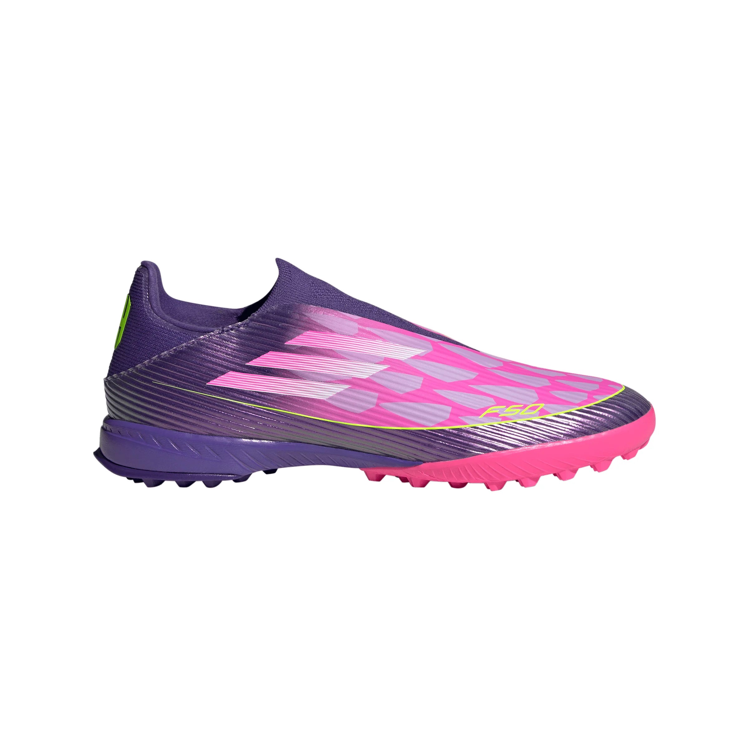 adidas F50 League LY Laceless TF Mens Soccer Cleats Purple White Lemon