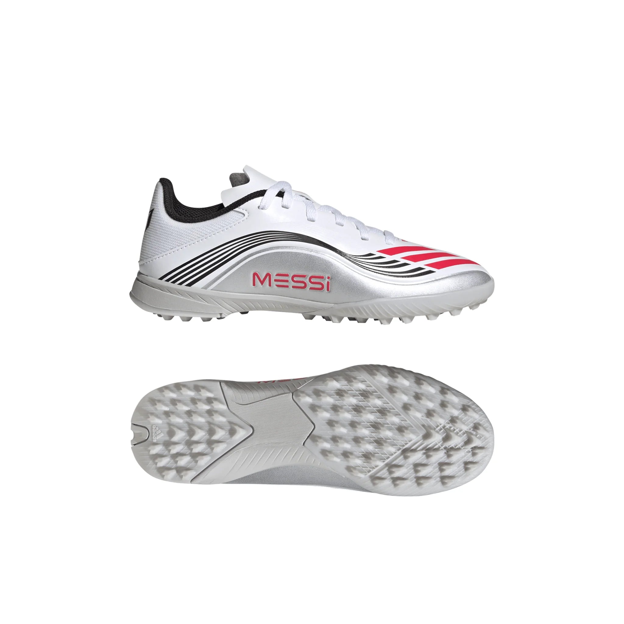 adidas F50 Messi League Turf Youth Soccer Cleats White Red Silver