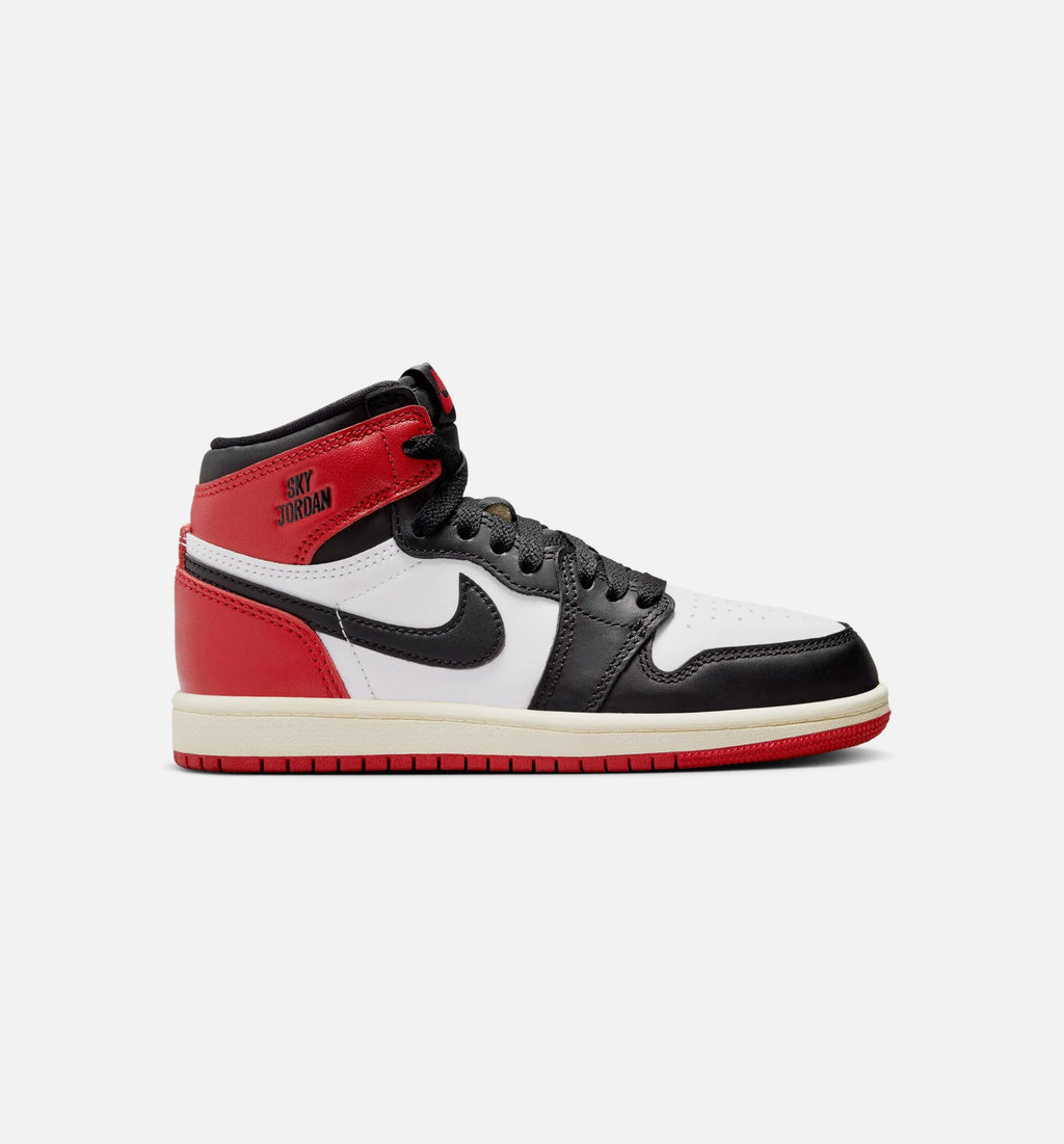 Air Jordan 1 Retro High OG Black Toe Preschool Lifestyle Shoe White Black Varsity Red Sail