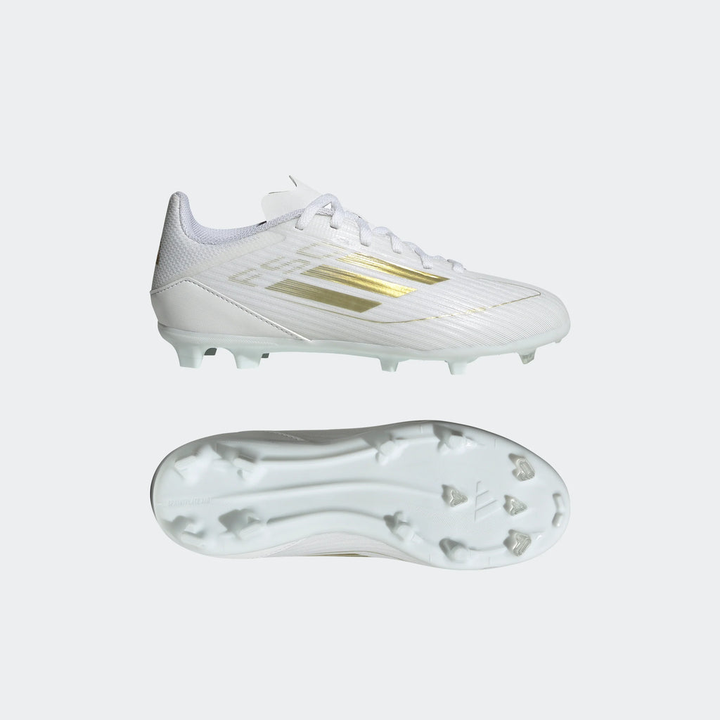 adidas F50 League Firm Multi Ground Youth Soccer Cleats White Gold Metallic White
