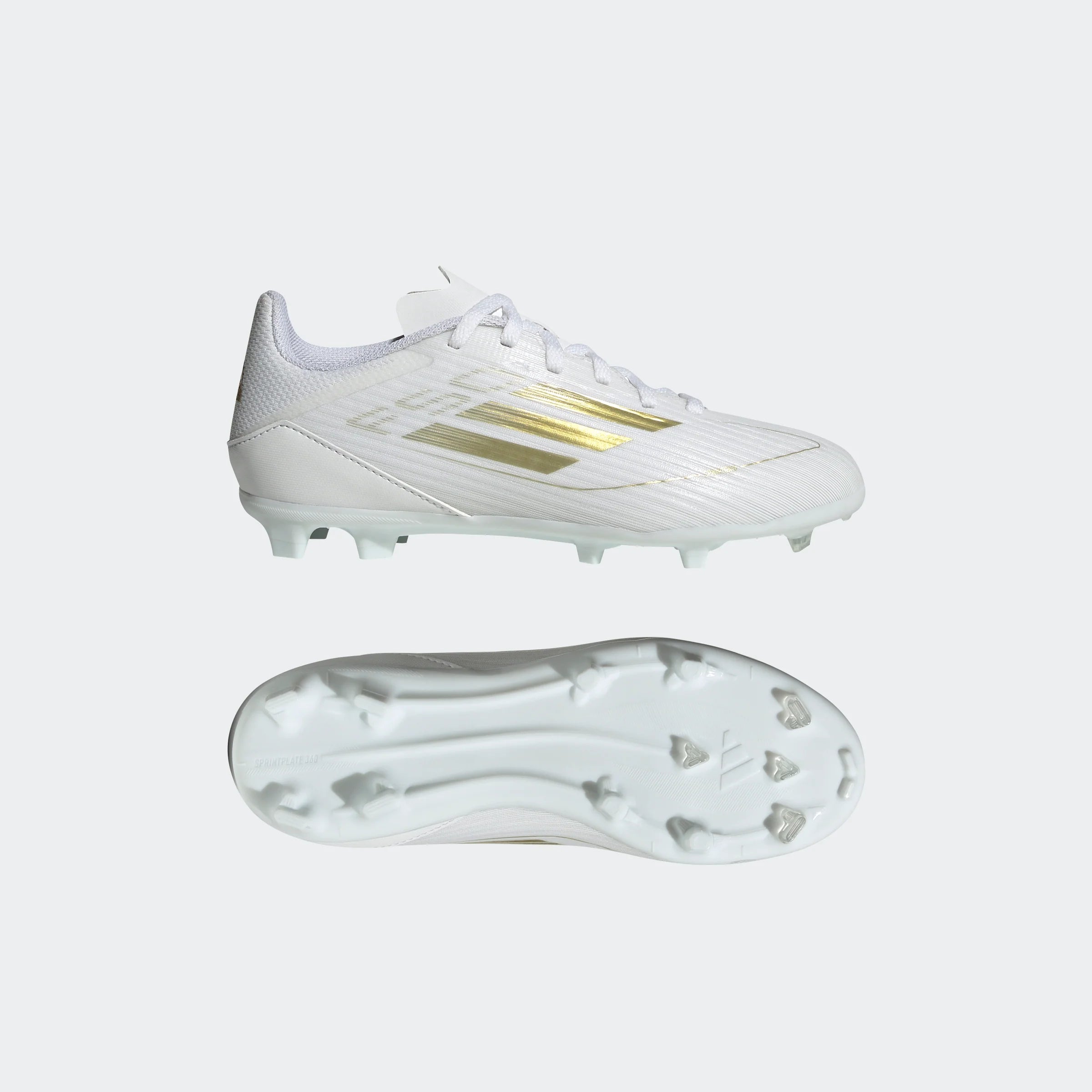 adidas F50 League Firm Multi Ground Youth Soccer Cleats White Gold Metallic White
