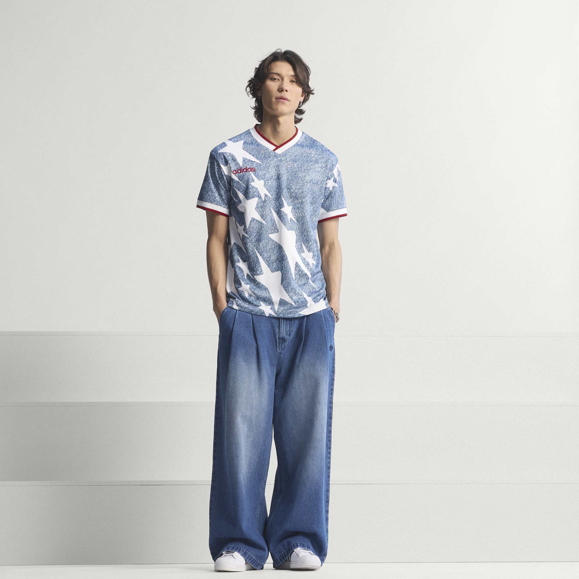adidas Denim Graphic Soccer Jersey White Blue