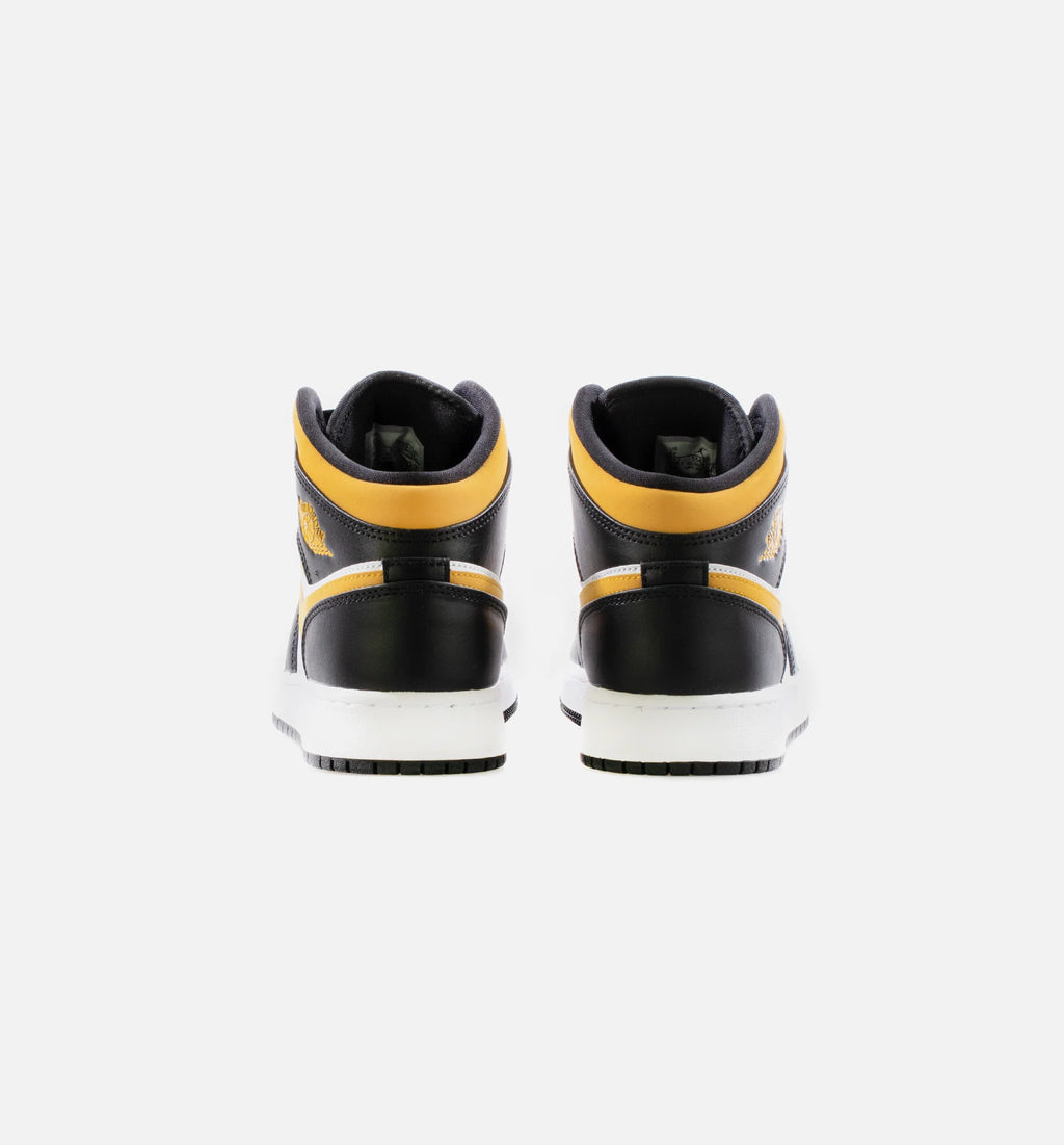 Air Jordan 1 Mid Black University Gold Grade School Lifestyle Shoe White Black Pollen