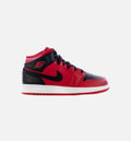 Air Jordan 1 Mid Reverse Bred Grade School Lifestyle Shoe Black Red