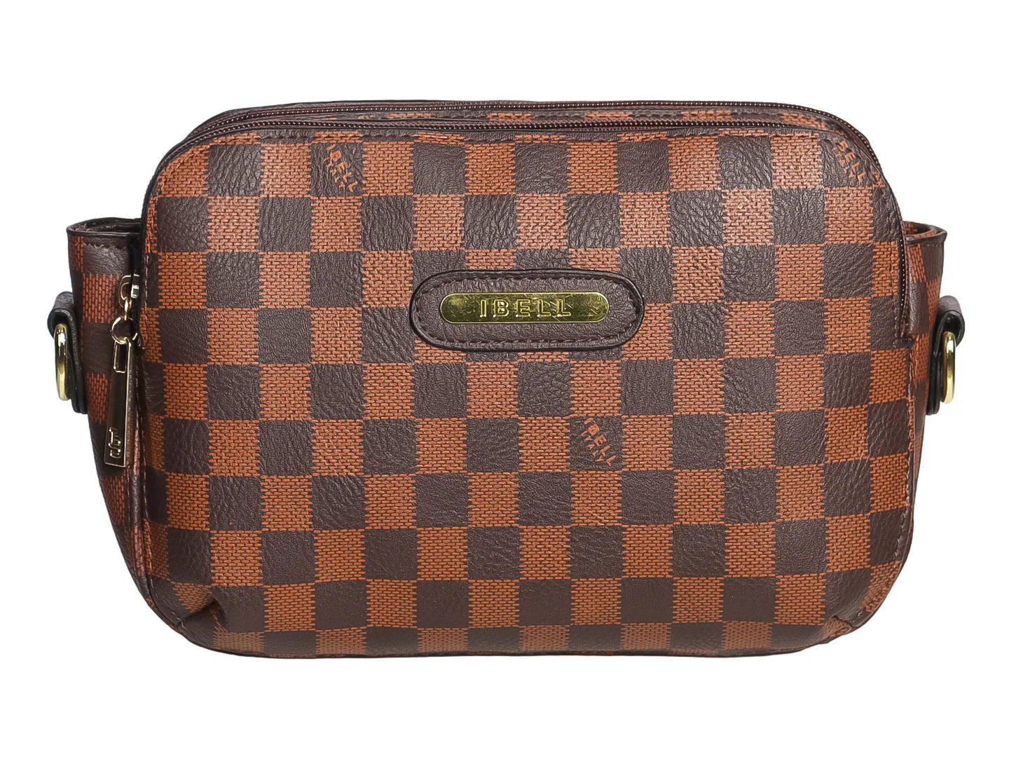 Bolso de Hombro IBELL Cuadros Color Chocolate para Mujer