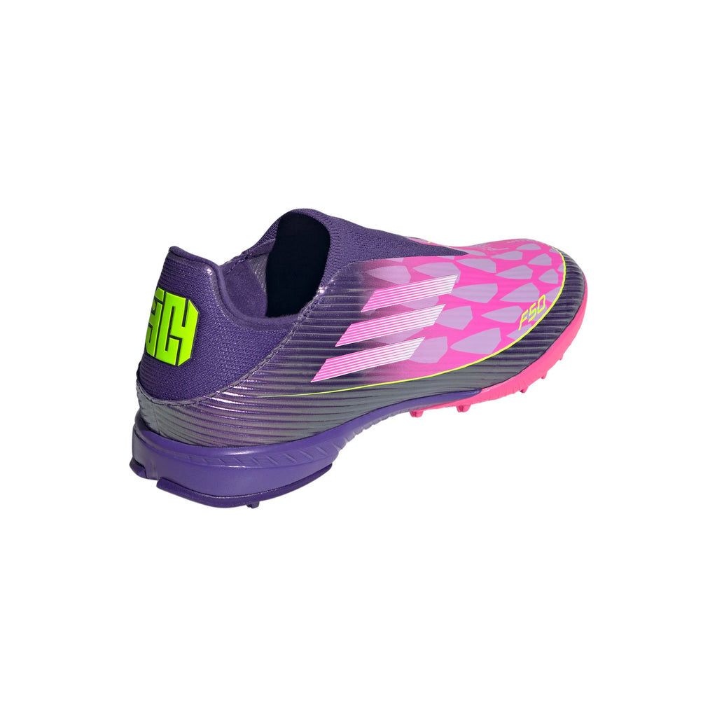adidas F50 League LY Laceless TF Mens Soccer Cleats Purple White Lemon