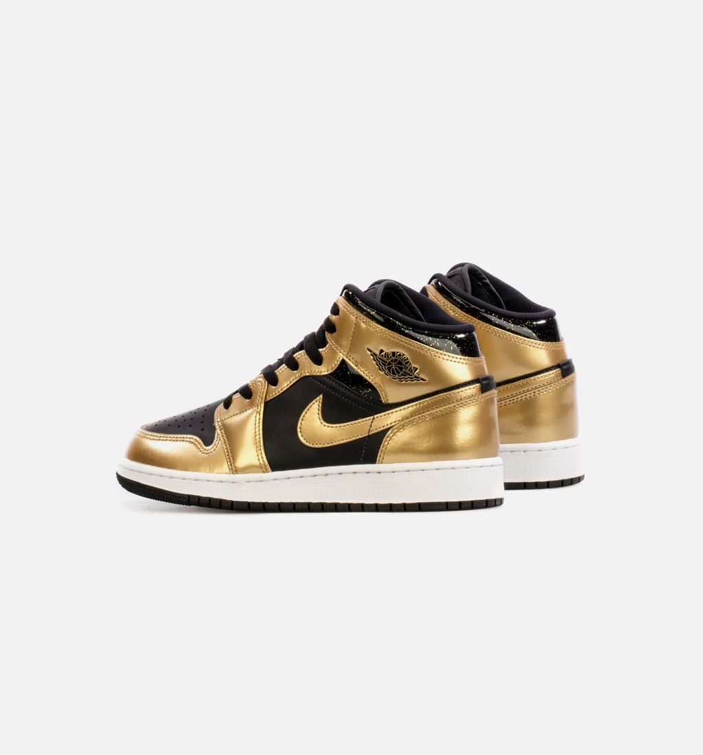Air Jordan 1 Mid Metallic Gold Grade School Lifestyle Shoe Gold Black