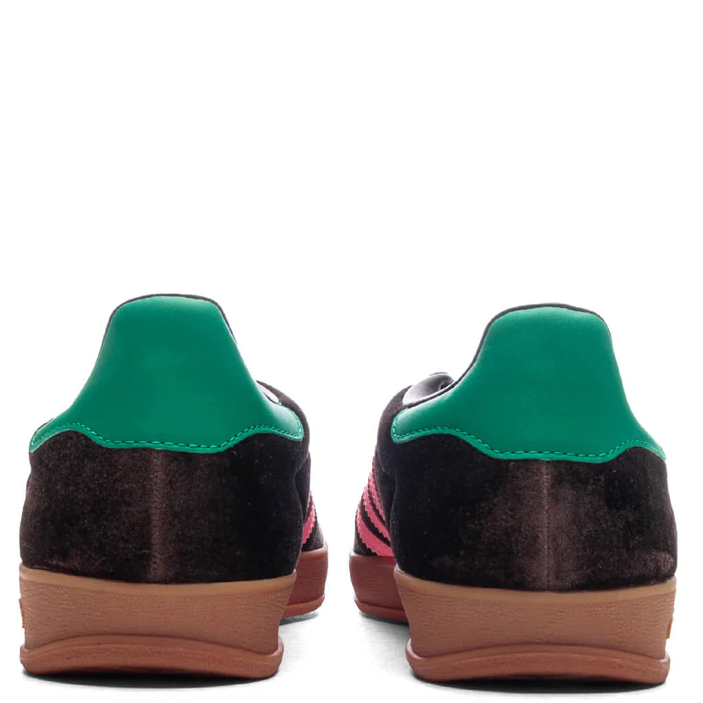 Womens Gazelle Indoor Dark Brown Pink Glow Court Green
