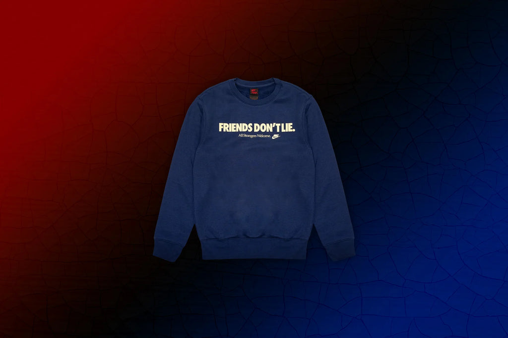 Nike x Stranger Things Fleece Crew Midnight Navy Soft Yellow