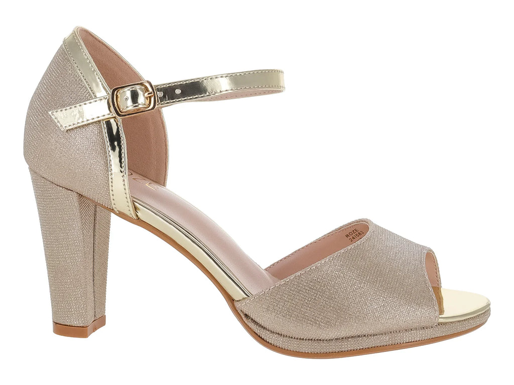 Sandalias de Tacón Cuadrado Roze Dorado para Mujer