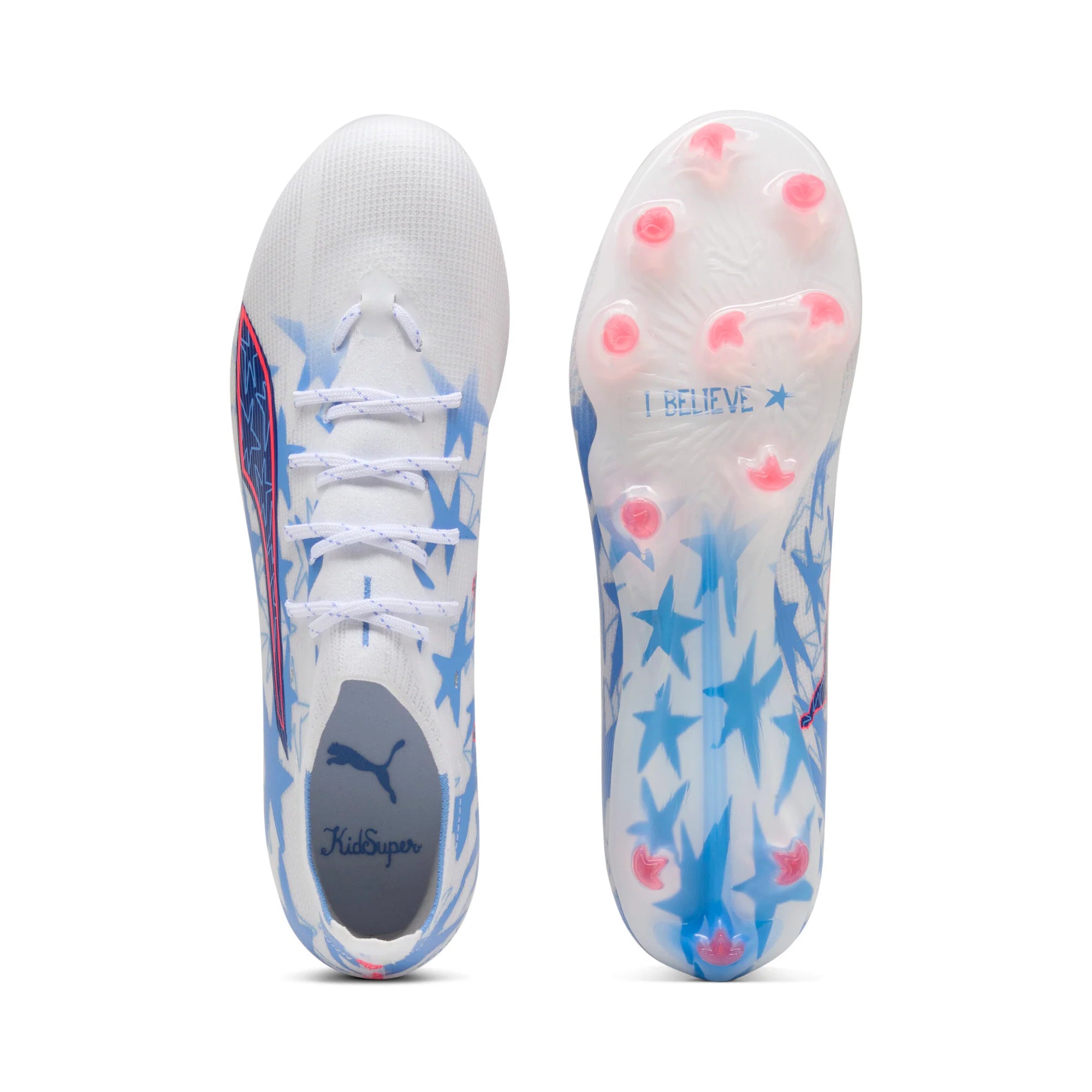 PUMA Ultra 6 Match KidSuper X CP FG AG Firm Ground Artificial Ground Mens Soccer Cleats White Pink Blue