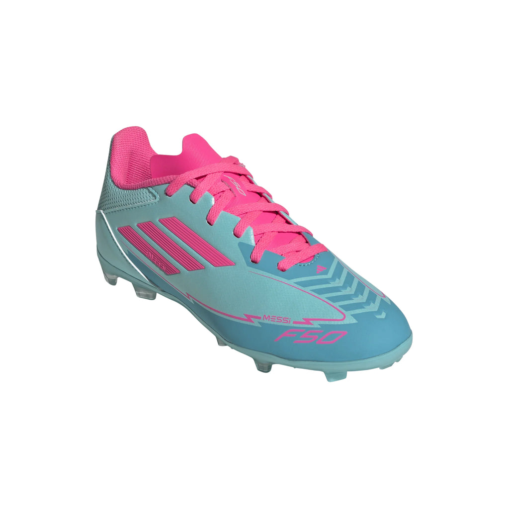 adidas F50 League Messi Firm Multi Ground Boots Junior Flash Aqua Lucid Pink Lucid Cyan