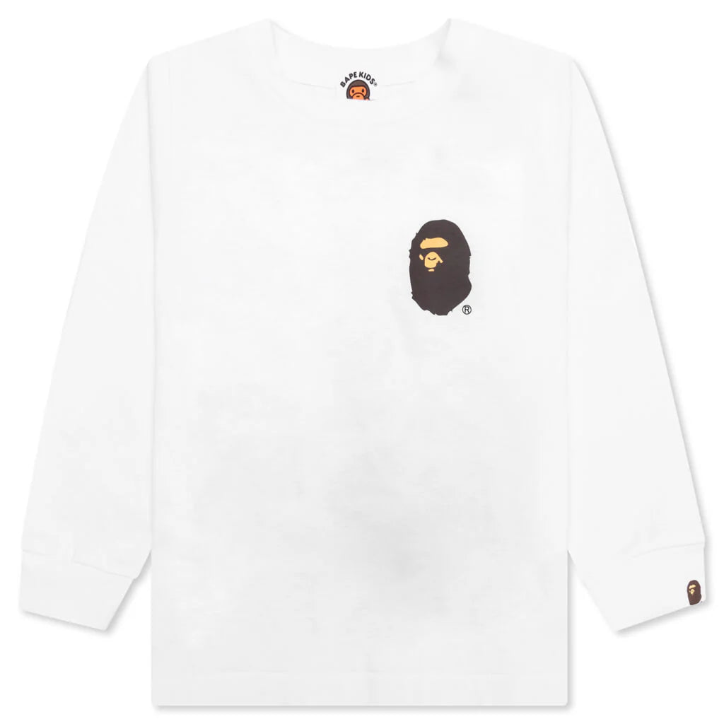 Kids Multi Logo L S Tee White