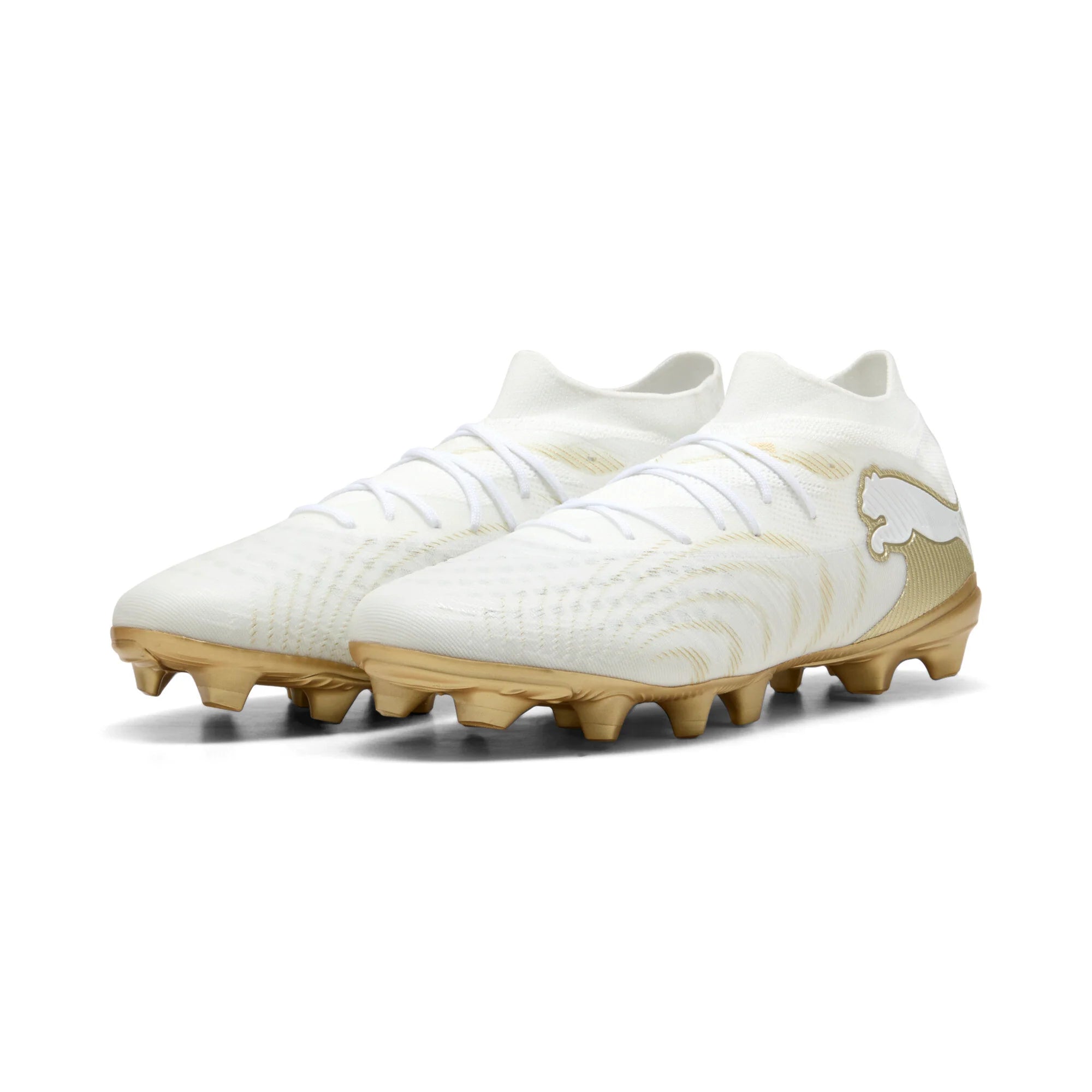 PUMA Future 9 Match FG AG Firm Multi Ground Mens Soccer Cleats White Gold Black