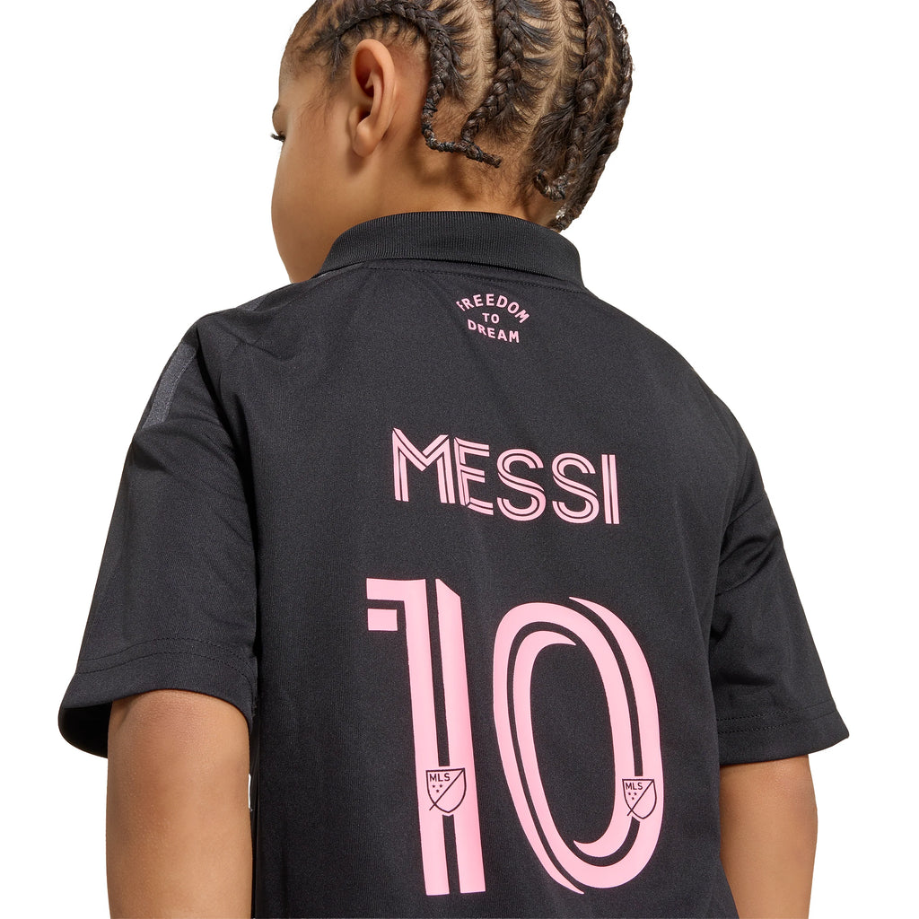 adidas Inter Miami CF Away Youth Soccer Mini Kit 26 27 Black Pink