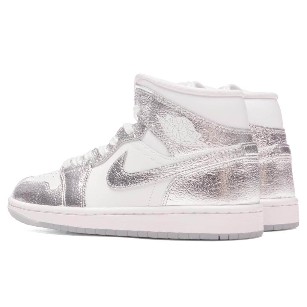 Womens Air Jordan 1 Mid White Metallic Silver Wolf Grey