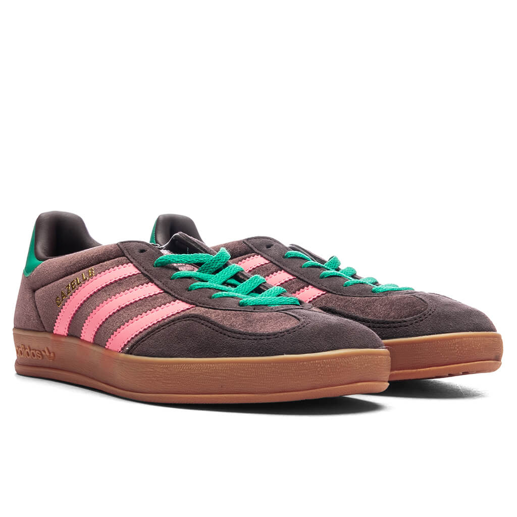 Womens Gazelle Indoor Dark Brown Pink Glow Court Green