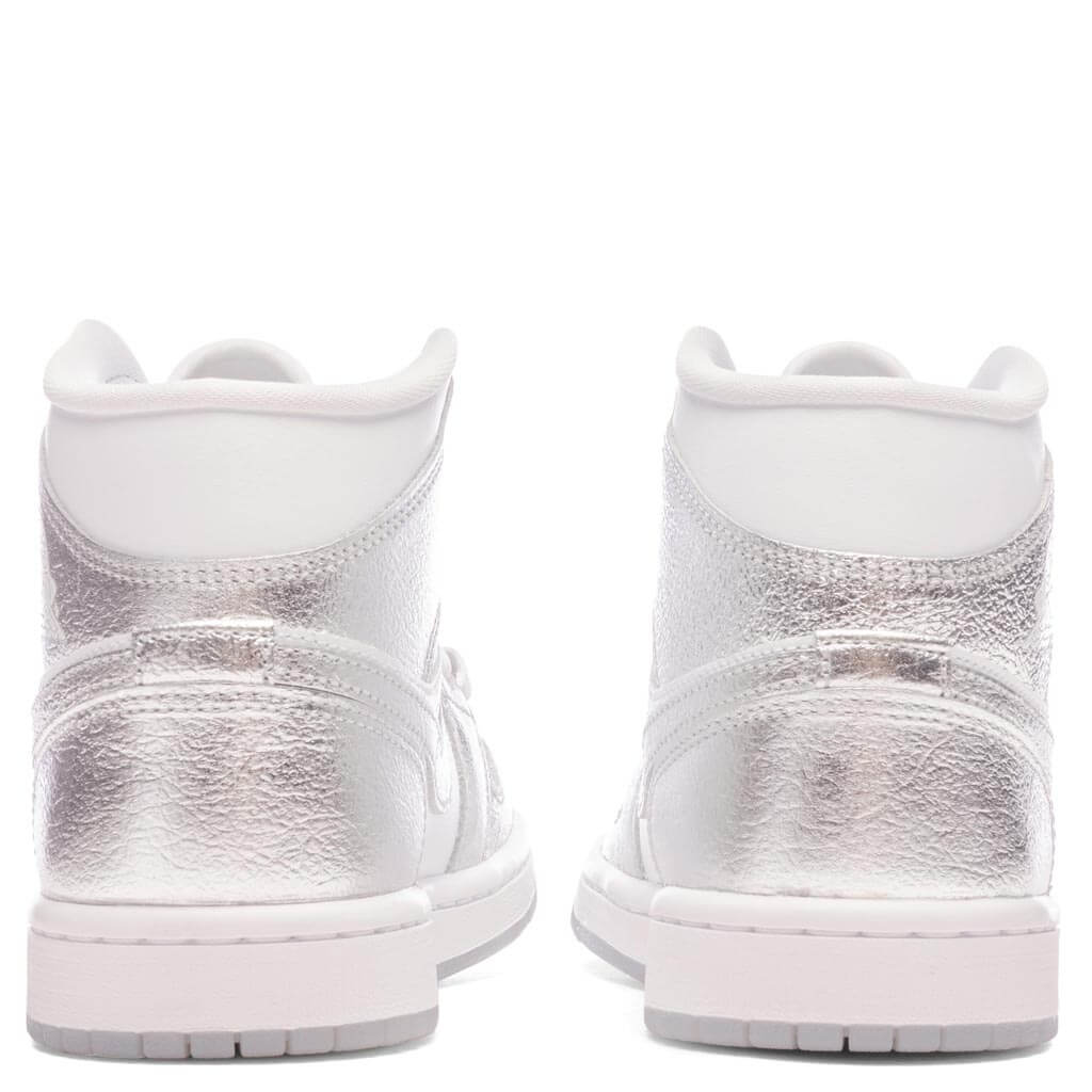 Womens Air Jordan 1 Mid White Metallic Silver Wolf Grey