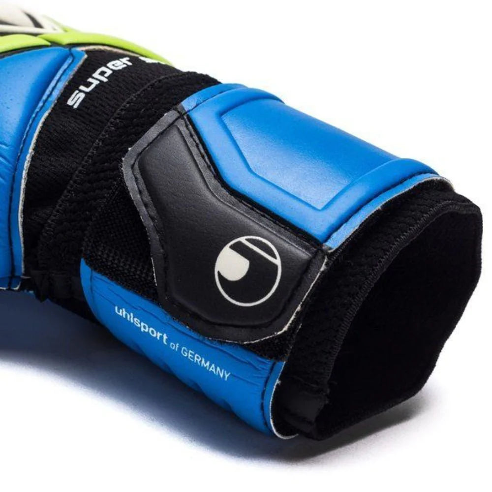 Uhlsport Eliminator Supersoft Goalkeeper Gloves Black Blue Power Green