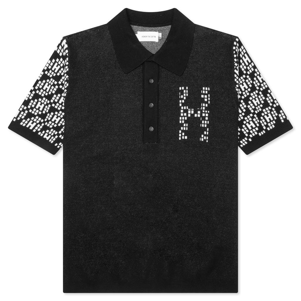 Knit H Pattern Polo Black
