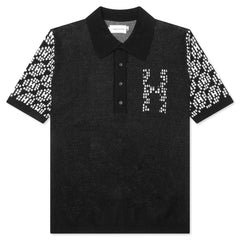 Knit H Pattern Polo Black