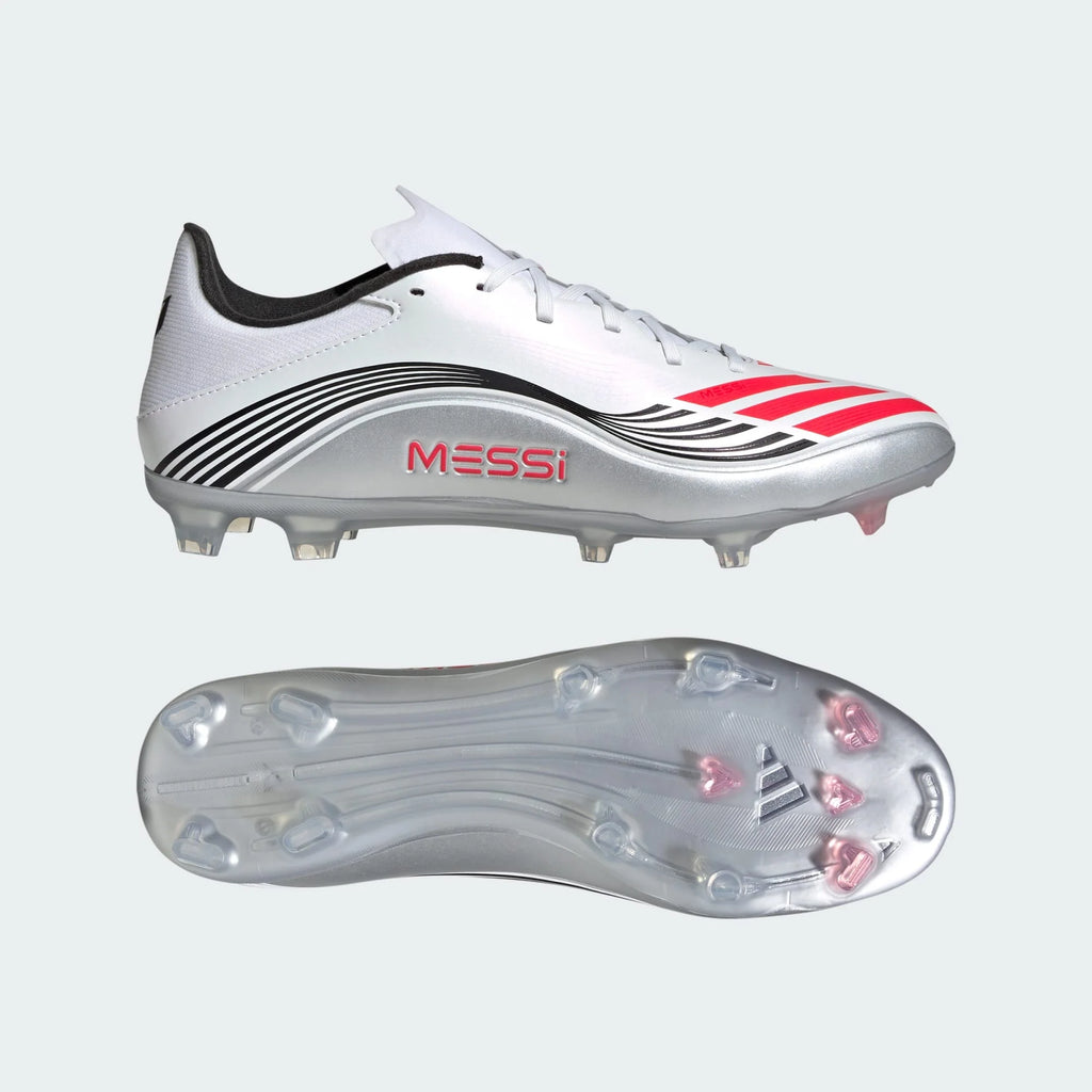 adidas F50 Messi League Firm Multi Ground Soccer Cleats White Red Siver