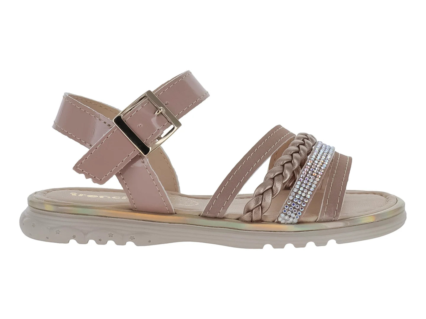Sandalias Trencitas Charol Nutty Beige para Niña