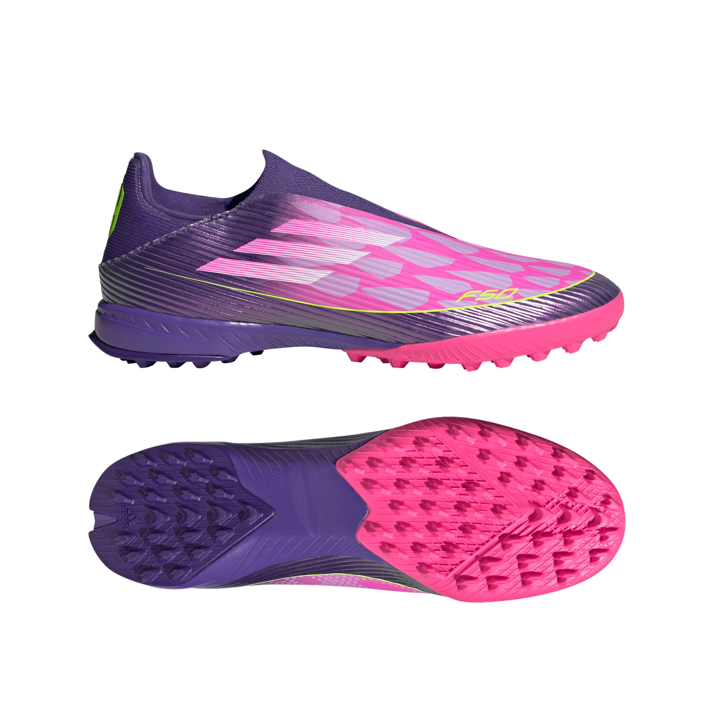 adidas F50 League LY Laceless TF Mens Soccer Cleats Purple White Lemon