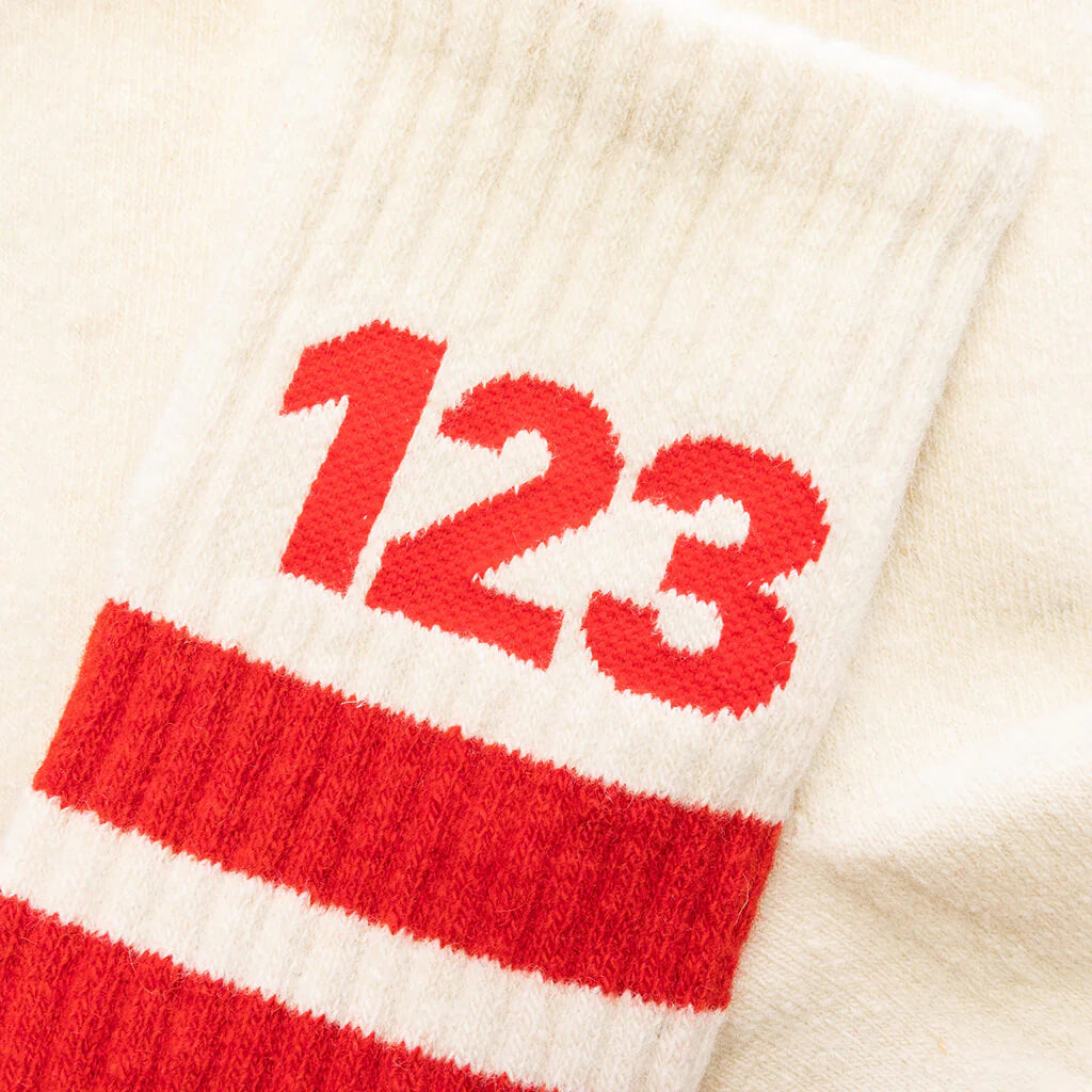 123 Socks Vintage White Red
